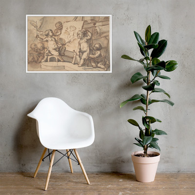 Allegory of Painting with Putti - Anonymous, French, 18th century - 18th century - Photo Paper Framed Poster Museum quality 7746301