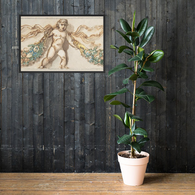 Classicizing Frieze with Three Putti holding up a Garland - Anonymous, Italian, 19th century - 1800–1900 - Photo Paper Framed Poster Museum quality 7739611