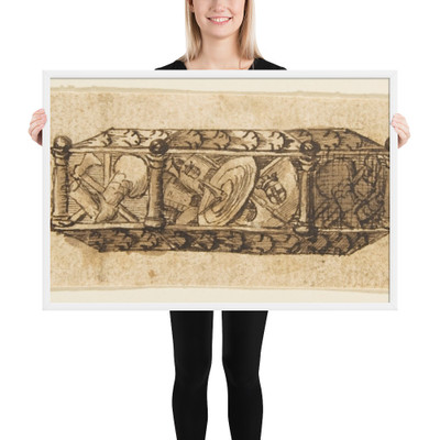 Design for an Object (Casket?) Decorated with Armorial Trophies and Foliage - Anonymous, French, 19th century - 19th century - Photo Paper Framed Poster Museum quality 7740330