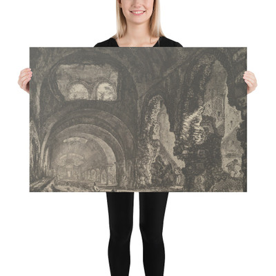 The so-called Villa of Maecenas at Tivoli. Interior with two figures in the opening of an arch above. (Veduta interna della Villa di Mecenate) - Giovanni Battista Piranesi - ca. 1764 - Canvas Museum quality 7704755