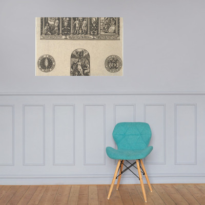 Horizontal Panel with a Thimble Design Below a Frieze with Three Scenes in Arches - Johann Theodor de Bry - 1580–1600 - Paper Poster Museum quality 7737605