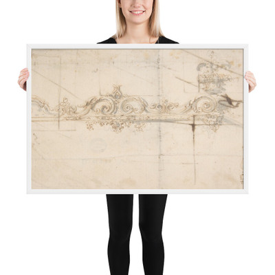 Design for the Crowning Decorations of a Gate (recto); Sketches of Stone Blocks with Measurements (verso) - Giovanni Battista Foggini - 1652–1725 - Photo Paper Framed Poster Museum quality 7741373