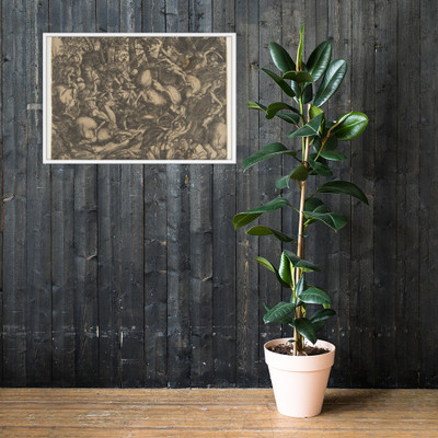 Group of naked men engaged in battle in a wooded landscape, some on horseback; a dog at lower left. - Domenico Campagnola - 1517 - Matte Paper Framed Poster Museum quality 7739786