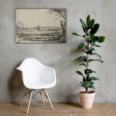 Canal with a Large Boat and a Bridge - Rembrandt (Rembrandt van Rijn) - 1650 - Canvas Museum quality 7747084