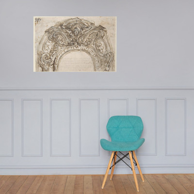 Design for the Top of an Arch, Decorated with a Cherub (recto); Design for the Frame of a Frieze (verso) - Giovanni Battista Foggini - 1652–1725 - Paper Poster Museum quality 7739451