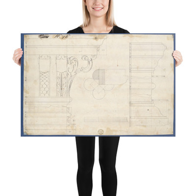 Moldings and Plan for Column on Door of Library Bookcase, from Chippendale Drawings, Vol. II - Thomas Chippendale - 1753 - Paper Poster Museum quality 7748545