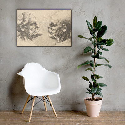 Two deformed heads facing each other - Wenceslaus Hollar - 1645 - Canvas Museum quality 7741451