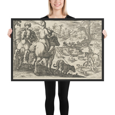 Ostrich Hunt, from 'Hunting Scenes VI' - Antonio Tempesta - 1609 - Photo Paper Framed Poster Museum quality 7737486