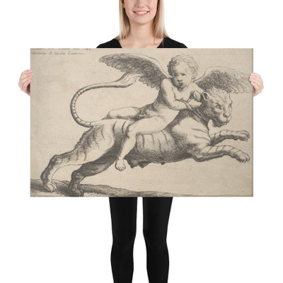 Cupid on a tiger - Wenceslaus Hollar - 1652 - Canvas Museum quality 7741184