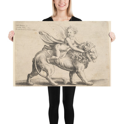 Cupid on a lion - Wenceslaus Hollar - 1652 - Photo Paper Poster Museum quality 7741159