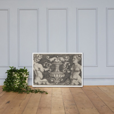 Horizontal Panel with a Half-Length Man and Woman Facing a Vase at Center - Jacob Binck - 1520–61 - Photo Paper Framed Poster Museum quality 7748089