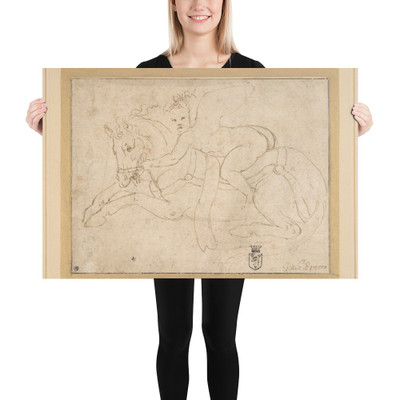 Winged Infant Riding a Crouching Horse - Giulio Romano - n.d. - Paper Poster Museum quality 7742100