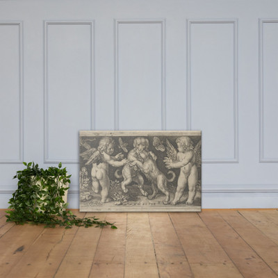 Two Genii with Two Dogs Fighting - Nicolaes de Bruyn - 1594 - Canvas Museum quality 7747692