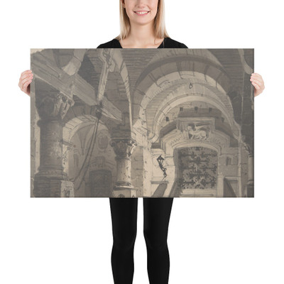 Design for a Stage Set of a Crypt (for the Opera 'La Morosina' ?) - Carlo Ferrario - 1833–1907 - Canvas Museum quality 7742733