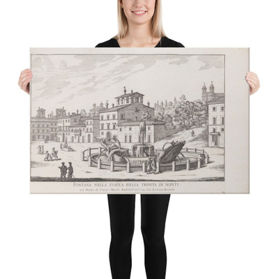 Fontana nella Piazza della Trinita de Monti (...). From 'La Fontane di Roma nelle Piazze e Luoghi Publici (...)'. - Giovanni Battista Falda - 1691 or after - Canvas Museum quality 7738496