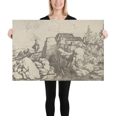 The Horseman on the Stone Bridge - Allart van Everdingen - Canvas Museum quality 7739268
