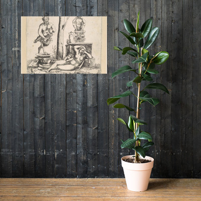 Satyr Playing a Lyre, with a Sleeping Nymph - Master of 1515 - ca. 1515 - Paper Poster Museum quality 7746916