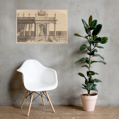 Colonnade and Fountain with a Crowned Armorial Shield - Anonymous, Italian, second half of the 18th century - ca. 1750–1800 - Photo Paper Poster Museum quality 7741702