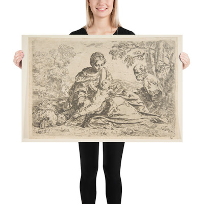 Rest on the flight into Egypt, Mary holding the infant Christ with St. Joseph at right, copy after Cantarini - Simone Cantarini - ca.1640 or after - Photo Paper Poster Museum quality 7743777