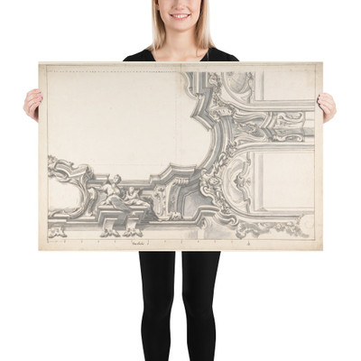 Design for an Elaborate Cornice with a Cartouche and Figures Supporting a Ceiling, with Two Arched Openings. - Anonymous, Italian, Piedmontese, 18th century - 1700–1780 - Paper Poster Museum quality 7744857