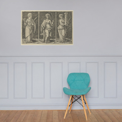 Saint Barbara (left), Saint Catherine, (center), Saint Lucy (right) - Marcantonio Raimondi - ca. 1500–1527 - Paper Poster Museum quality 7742665