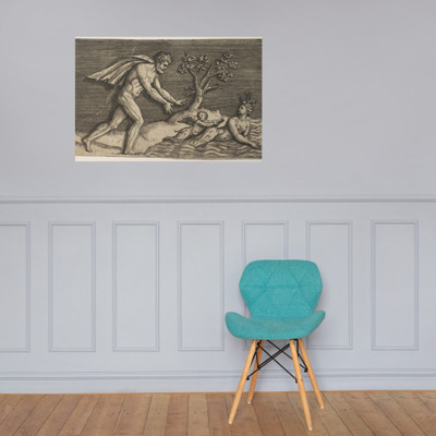 A naked man pursing a naiad and a cupid into the water - Marco Dente - ca. 1515–27 - Paper Poster Museum quality 7745757