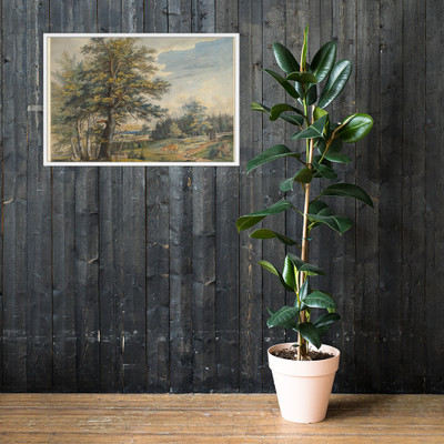 Wooded Landscape with Stag - Carl August Lebschee - 1800–1877 - Matte Paper Framed Poster Museum quality 7739970