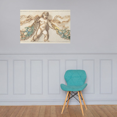 Classicizing Frieze with Three Putti holding up a Garland - Anonymous, Italian, 19th century - 1800–1900 - Photo Paper Poster Museum quality 7739601