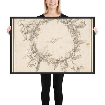 The Holy Spirit Surrounded by a Wreath of Flowers Held up by Infant Angels - Giovanni Battista Merano - 1632–98 - Matte Paper Framed Poster Museum quality 7744745