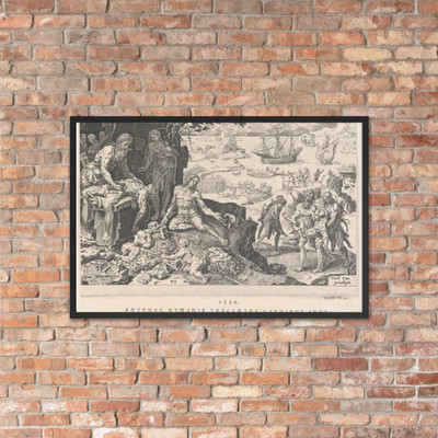 The Imperial Troops Bringing Civilization to the Indians, from The Victories of Emperor Charles, plate 6 - Dirck Volckertsz Coornhert - 1555 - Photo Paper Framed Poster Museum quality 7742351