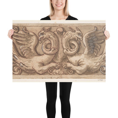 Design for a Frieze with Two Griffins - Anonymous, Italian, 17th century - 1650–1700 - Paper Poster Museum quality 7741493