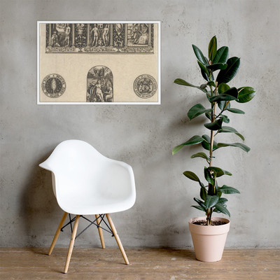 Horizontal Panel with a Thimble Design Below a Frieze with Three Scenes in Arches - Johann Theodor de Bry - 1580–1600 - Matte Paper Framed Poster Museum quality 7737615