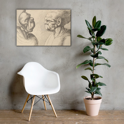 Two deformed heads facing inwards - Wenceslaus Hollar - 1645 - Canvas Museum quality 7741469