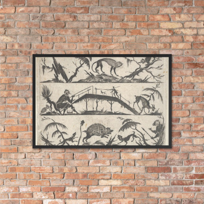 Blackwork Design for Goldsmithwork with a Hunter and a Fisherman - Mathais Beitler - 1612 - Photo Paper Framed Poster Museum quality 7748205