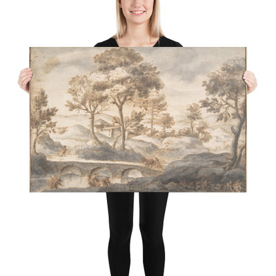 Landscape with Bridge - Anonymous, Italian, 17th century - 17th century - Paper Poster Museum quality 7739827