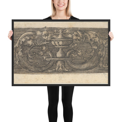 Copy of a Panel with Two Dolphins Facing a Vessel at Center - Jacob Binck - after 1520 - Photo Paper Framed Poster Museum quality 7748124