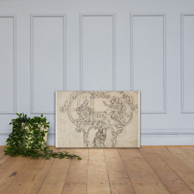 Design for a Cartouche with an Annunication above and a Kneeling Figure with Staff Below. - Giovanni Battista Foggini - 1652–1725 - Canvas Museum quality 7741281