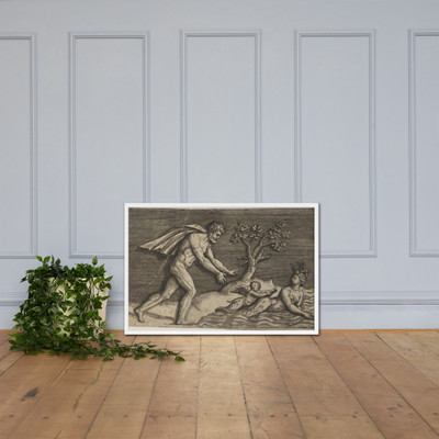 A naked man pursing a naiad and a cupid into the water - Marco Dente - ca. 1515–27 - Matte Paper Framed Poster Museum quality 7745766