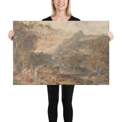 View of Vietri with Young Country Women Dancing for Shepherds in the Foreground - Joseph Anton Koch - 1800 - Canvas Museum quality 7725174