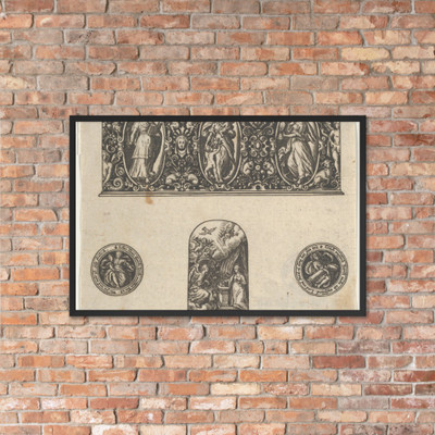 Horizontal Panel with Design for a Thimble with the Annuciation Below a Frieze with Three Figures in Ovals - Johann Theodor de Bry - 1580–1600 - Matte Paper Framed Poster Museum quality 7737631