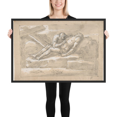 The Dead Christ Mourned by the Magdalen Who Venerates His Side Wound. - Fortunato Duranti - 1787–1863 - Matte Paper Framed Poster Museum quality 7745642