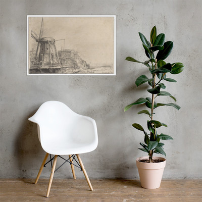The Windmill - Rembrandt (Rembrandt van Rijn) - 1641 - Matte Paper Framed Poster Museum quality 7746634