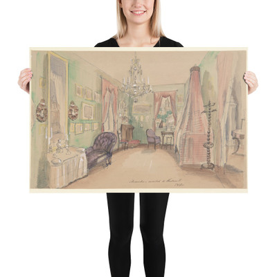 Drawing of an Interior: Bedroom - Anonymous, French, 19th century - 1857 - Photo Paper Poster Museum quality 7748671