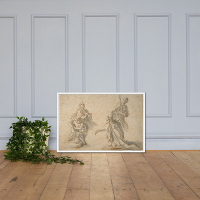 Two Kneeling and Two Standing Figures - Nicola Maria Rossi - 1690–1758 - Matte Paper Framed Poster Museum quality 7744895