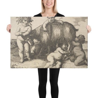 Four boys, a young satyr, and a goat (copy in reverse) - Wenceslaus Hollar - 17th century (?) - Canvas Museum quality 7742002