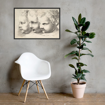 Three children's heads - Wenceslaus Hollar - 1645 - Matte Paper Framed Poster Museum quality 7737527