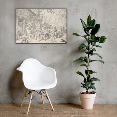 An Itinerant Peddler in a Village - Cornelis Dusart - 1693 - Canvas Museum quality 7742252