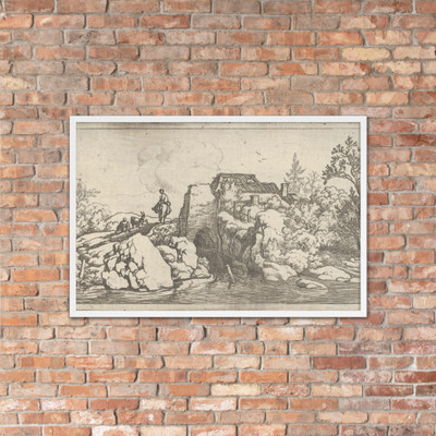 The Horseman on the Stone Bridge - Allart van Everdingen - Photo Paper Framed Poster Museum quality 7739284