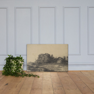 Cottages and a Hay Barn on the Diemerdijk with a Flock of Sheep - Rembrandt (Rembrandt van Rijn) - 1652 - Canvas Museum quality 7705234