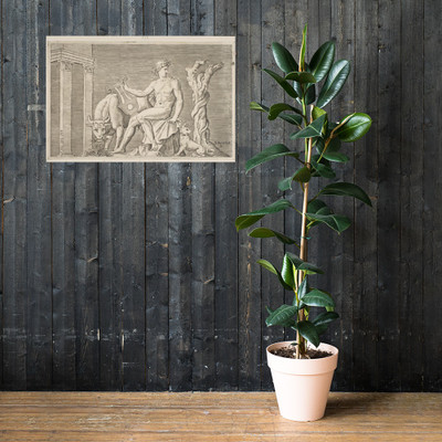 Apollo tending the flocks of Admetus, Apollo seated holding a lyre and flanked by a cow and a dog, a serpent winding around a dead tree at right - Marco Dente - ca. 1515–27 - Photo Paper Poster Museum quality 7745782